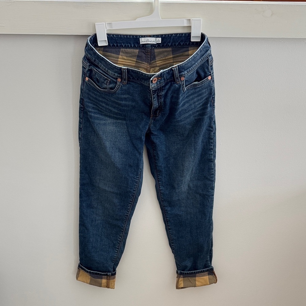 L.L.Bean Women’s Denim Jeans Plaid Lining Roll Cuff Straight Leg Size 6